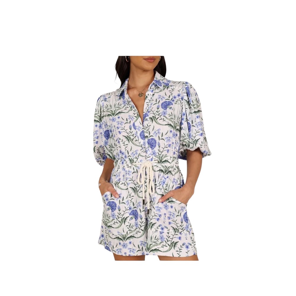Petal & Pup Linen blend floral romper. Women's XS. EUC